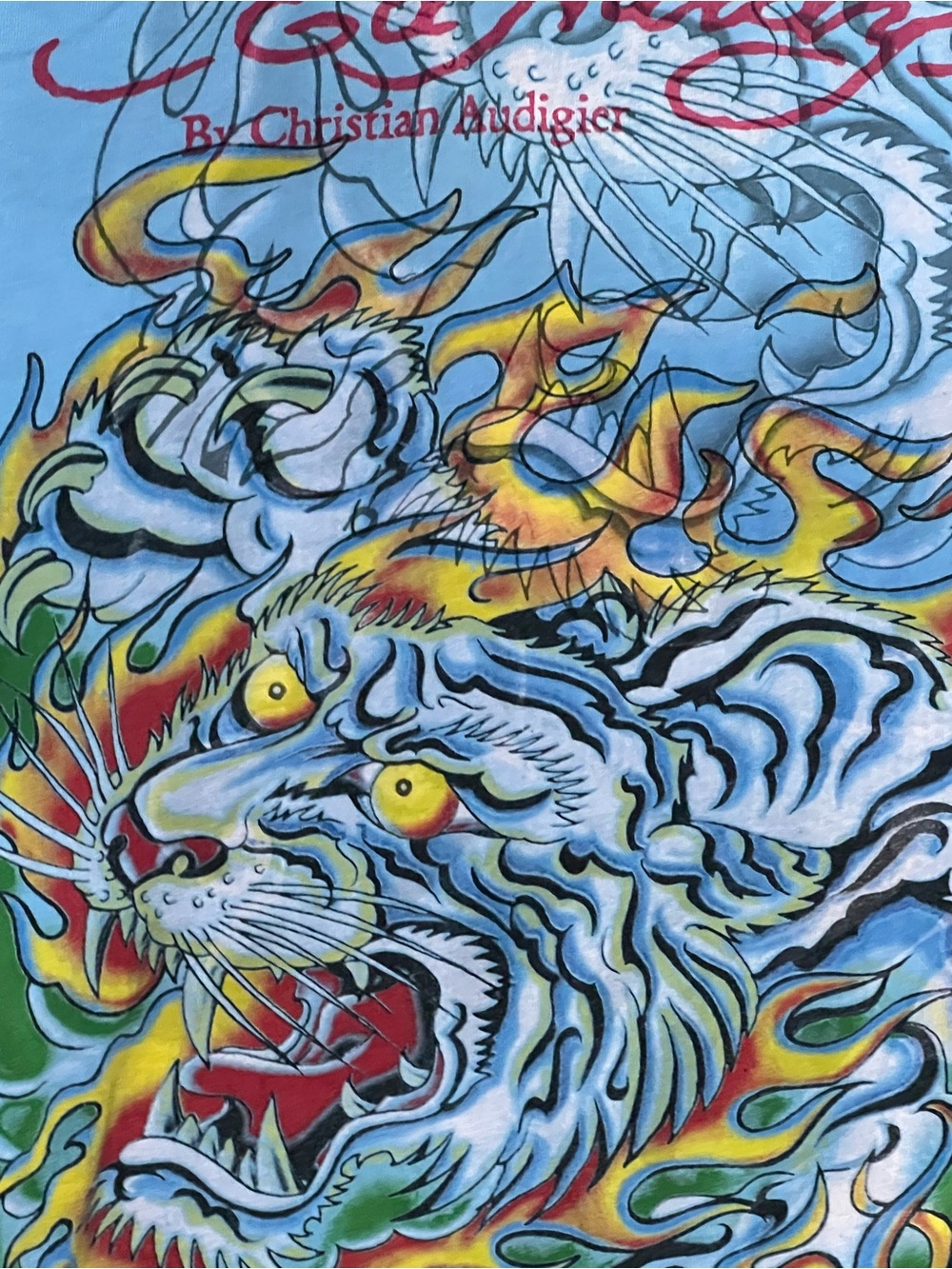 Blue Graphic Tiger Tee with Flame Artwork y2k Ed hardy skinny t-shirt top sz m - Picture 2 of 11